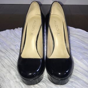 Aldo - Black Patent Leather Platform Pumps